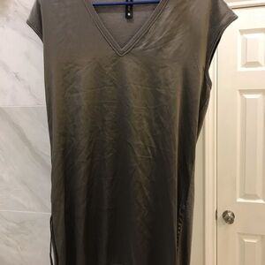 Marc Cain Silk Front Knit Back Mini Dress Charcoal Gray Size N3/US6